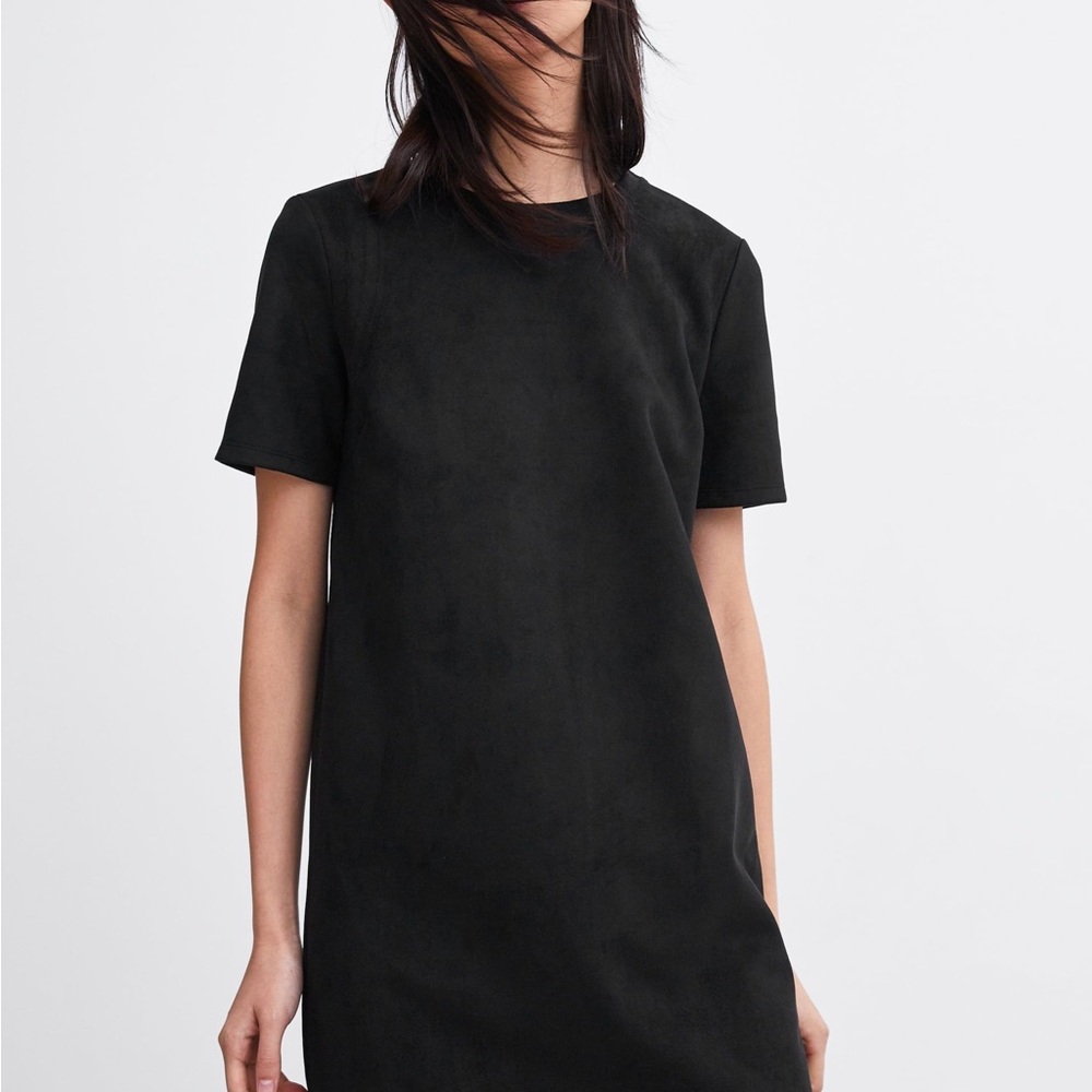 Black Mini Sheath Dress with Short Sleeves and Crew Neck for Casual Work
